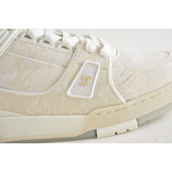Louis Vuitton Beige Denim Monogram White Low Top Trainer Sneaker UK 9 US 10 11 - Picture 6 of 16